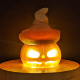 Peach Calcite Pumpkin in Witches Hat Carving~CRCPPWHC