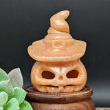Peach Calcite Pumpkin in Witches Hat Carving~CRCPPWHC