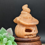 Peach Calcite Pumpkin in Witches Hat Carving~CRCPPWHC