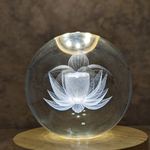 Glass Laser Etched Lotus Sphere~GLASELOT