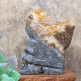 Golden Healer Quartz on Matrix Skull Carving~CRGHQSC2