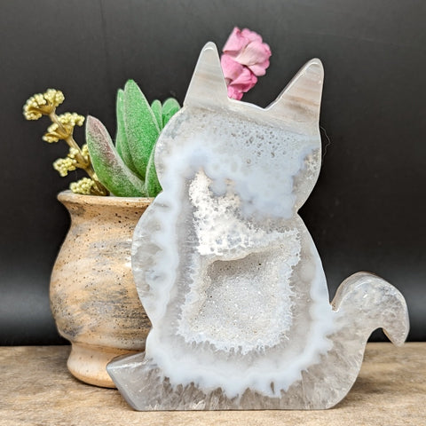Druzy Agate Cat Carving~CRACAT06