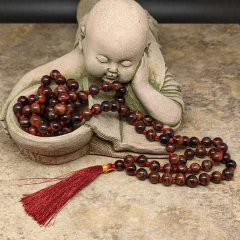 Red Tigers Eye Mala Beads - Tibetan Buddhist Prayer Beads
