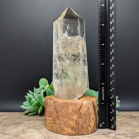 Quartz Crystal in Wood Stand~CRQCWS05