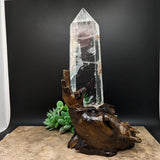Lodolite Quartz Crystal in Wood Branch Stand~CRQCWS08