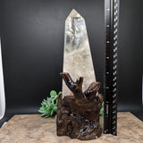 Golden Healer Quartz Crystal in Wood Branch Stand~CRQCWS09