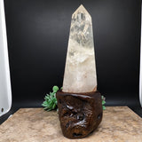 Golden Healer Quartz Crystal in Wood Branch Stand~CRQCWS09