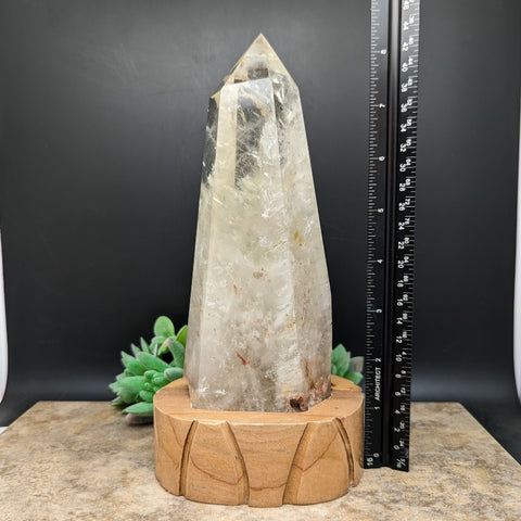 Golden Healer Quartz Crystal in Wood Stand~CRQCWS12