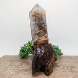 Lodolite Quartz Crystal in Wood Branch Stand~CRQCWS24