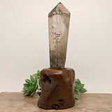 Lodolite Quartz Crystal in Wood Branch Stand~CRQCWS26