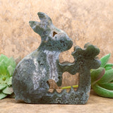 Moss Agate Rabbit and Flower Carving~CRMAFRC1