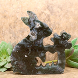 Moss Agate Rabbit and Flower Carving~CRMAFRC2